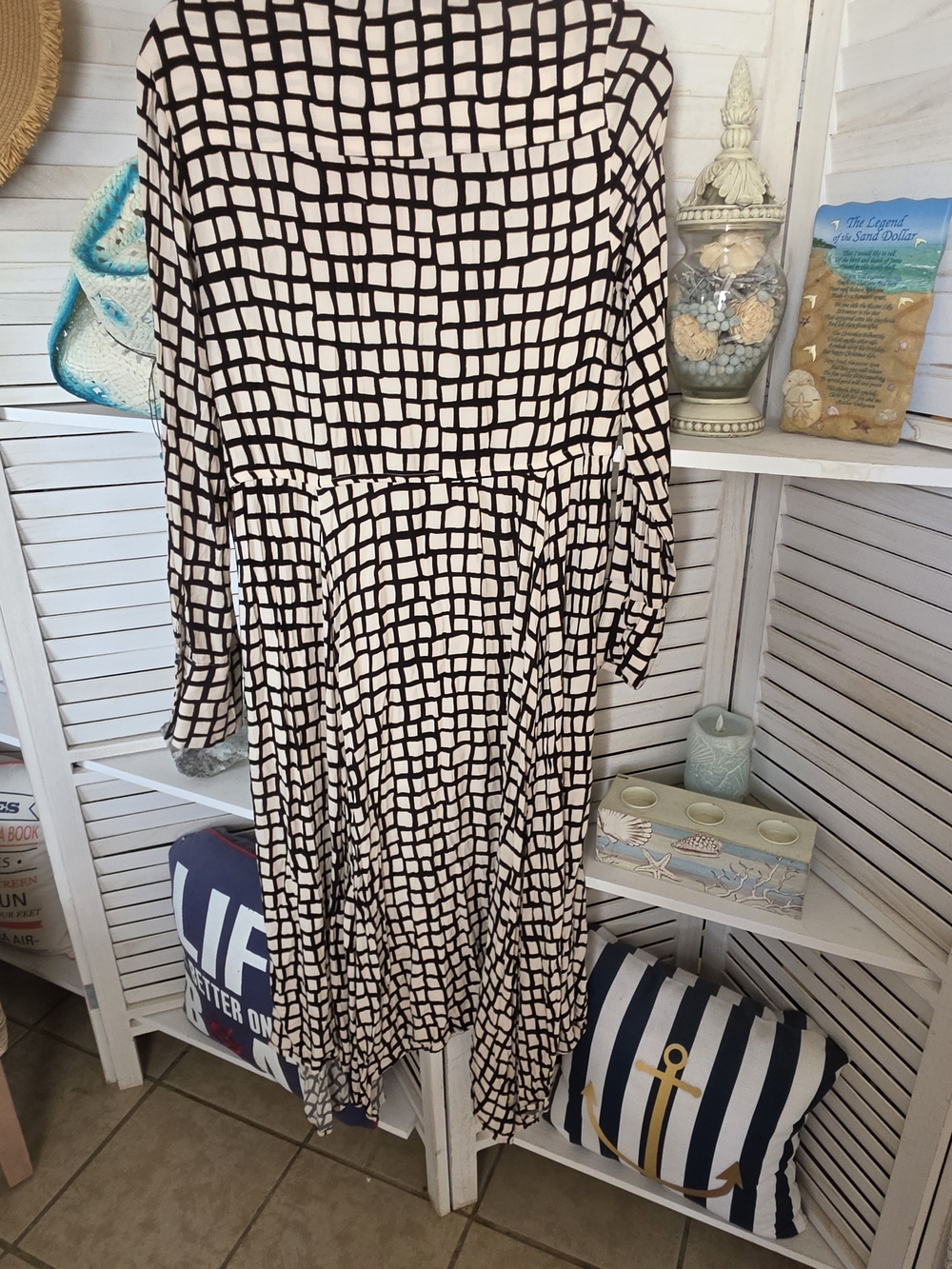 Black Grid Print Long Sleeve Midi Dress - Primark Size L - Picture 6 of 6